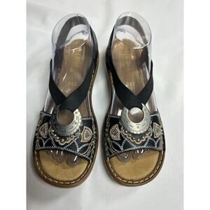 Rieker Regina Sandals Slingback Womens 8 EU 39 Black Boho Beading Elastic new